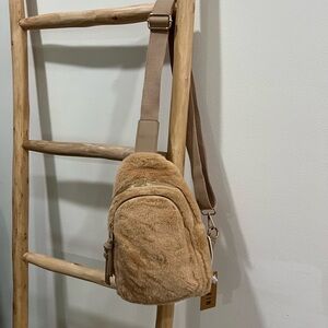 Tan Faux Fur Crossbody Sling Bag